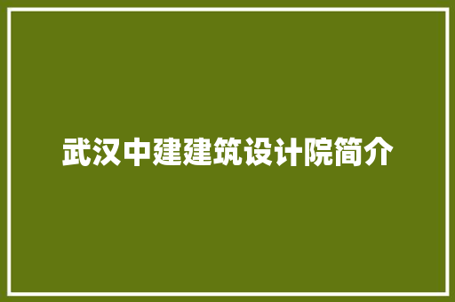 武汉中建建筑设计院简介