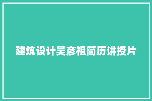 建筑设计吴彦祖简历讲授片
