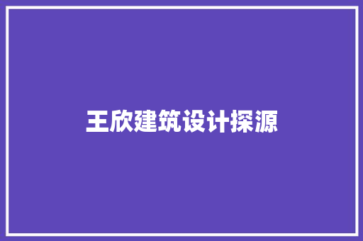 王欣建筑设计探源
