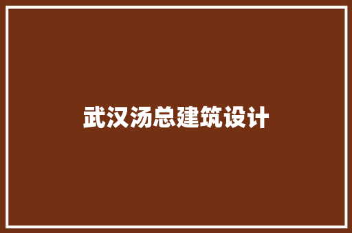 武汉汤总建筑设计 设计原则