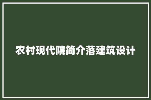 农村现代院简介落建筑设计 住宅建筑设计
