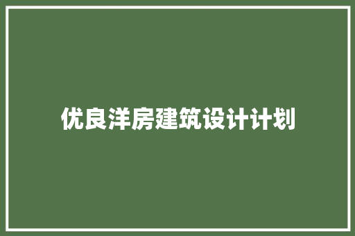 优良洋房建筑设计计划