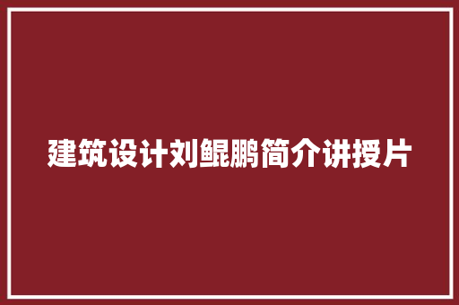 建筑设计刘鲲鹏简介讲授片