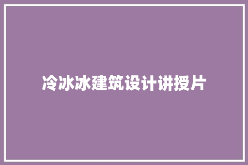 冷冰冰建筑设计讲授片