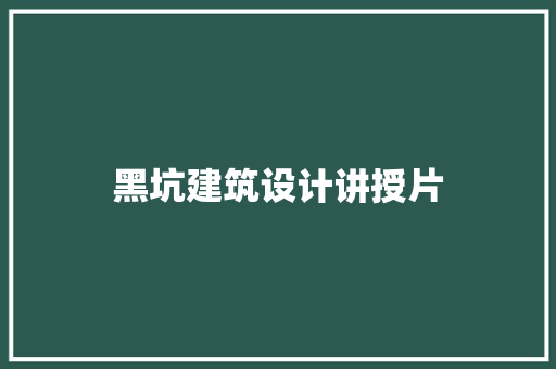 黑坑建筑设计讲授片