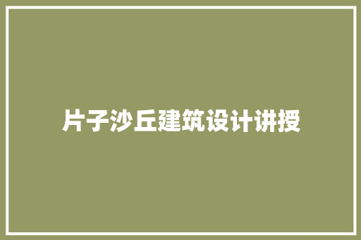 片子沙丘建筑设计讲授