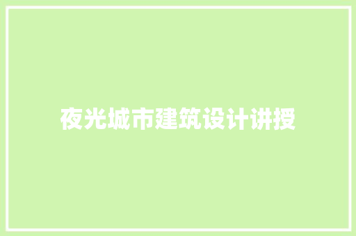 夜光城市建筑设计讲授