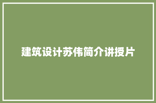 建筑设计苏伟简介讲授片