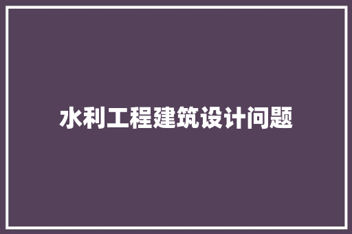 水利工程建筑设计问题 施工工艺