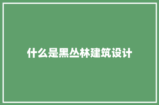 什么是黑丛林建筑设计 常用设备