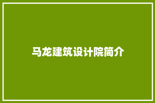 马龙建筑设计院简介 公共建筑设计
