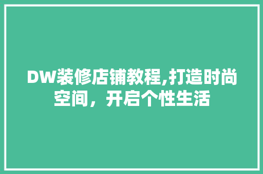 DW装修店铺教程,打造时尚空间，开启个性生活 施工管理
