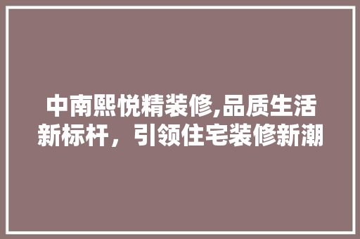 中南熙悦精装修,品质生活新标杆，引领住宅装修新潮流