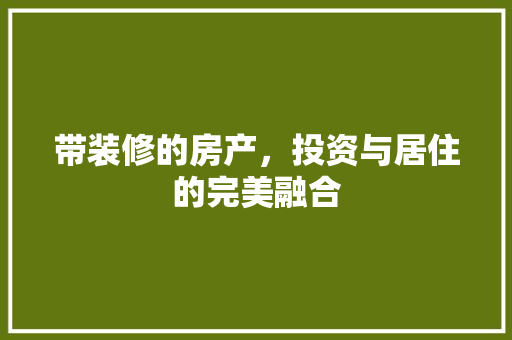 带装修的房产，投资与居住的完美融合 公共建筑设计