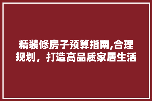 精装修房子预算指南,合理规划，打造高品质家居生活 设计原则