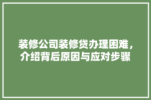 装修公司装修贷办理困难，介绍背后原因与应对步骤 施工工艺