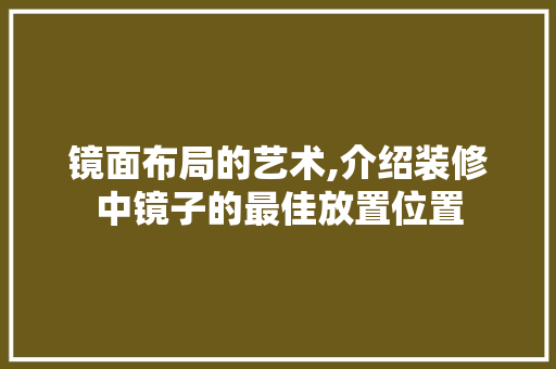 镜面布局的艺术,介绍装修中镜子的最佳放置位置