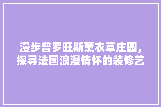 漫步普罗旺斯薰衣草庄园，探寻法国浪漫情怀的装修艺术