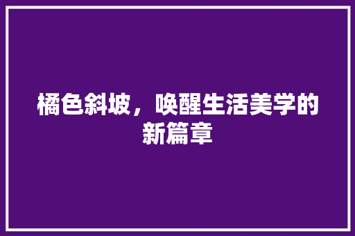 橘色斜坡，唤醒生活美学的新篇章