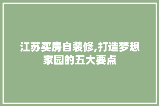 江苏买房自装修,打造梦想家园的五大要点 建筑设计