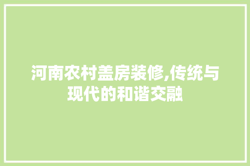 河南农村盖房装修,传统与现代的和谐交融 施工工艺