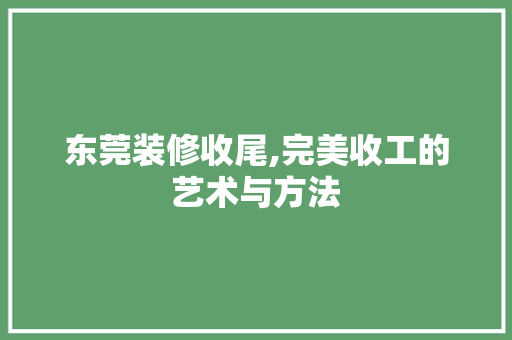 东莞装修收尾,完美收工的艺术与方法 材料设备