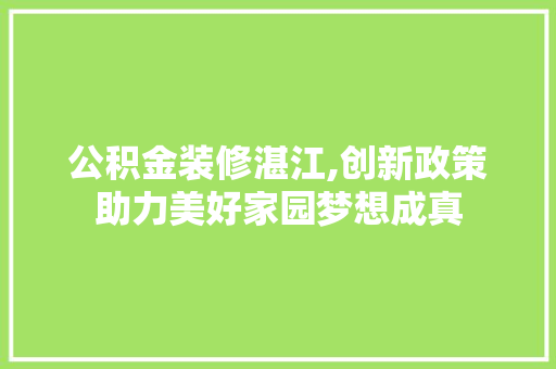 公积金装修湛江,创新政策助力美好家园梦想成真 工艺流程