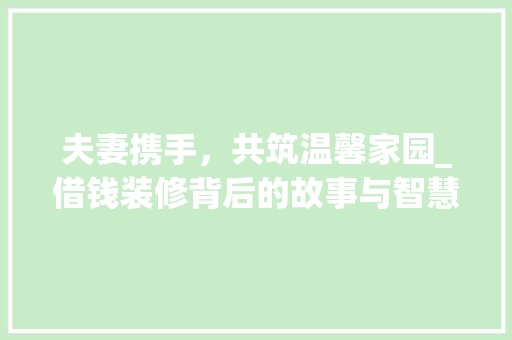 夫妻携手，共筑温馨家园_借钱装修背后的故事与智慧 常用建材