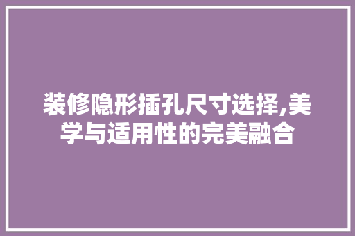 装修隐形插孔尺寸选择,美学与适用性的完美融合 常用设备