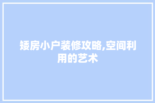 矮房小户装修攻略,空间利用的艺术 常用设备