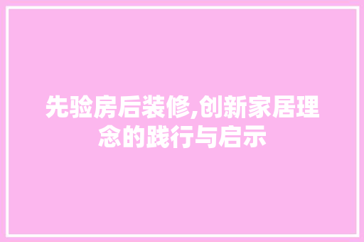 先验房后装修,创新家居理念的践行与启示 施工工艺