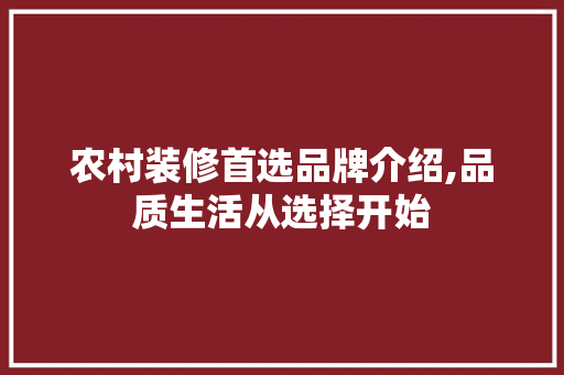 农村装修首选品牌介绍,品质生活从选择开始 施工管理