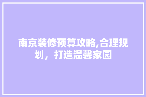 南京装修预算攻略,合理规划，打造温馨家园