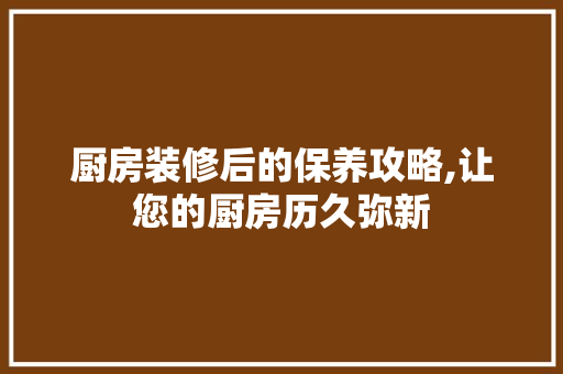 厨房装修后的保养攻略,让您的厨房历久弥新