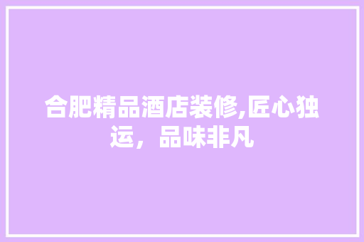合肥精品酒店装修,匠心独运，品味非凡 施工技术