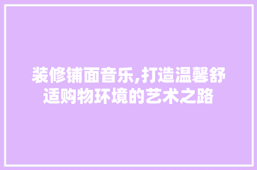 装修铺面音乐,打造温馨舒适购物环境的艺术之路