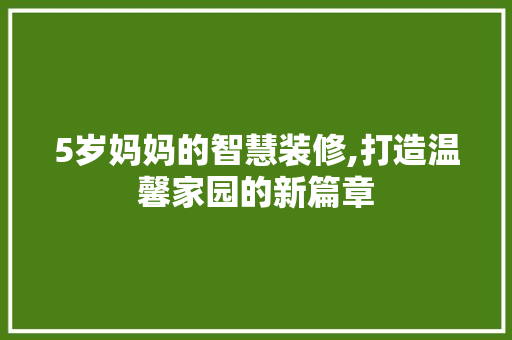 5岁妈妈的智慧装修,打造温馨家园的新篇章 工艺流程