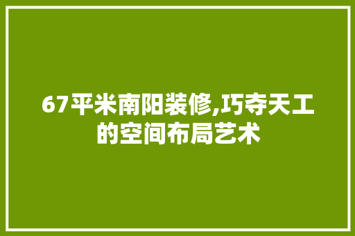 67平米南阳装修,巧夺天工的空间布局艺术