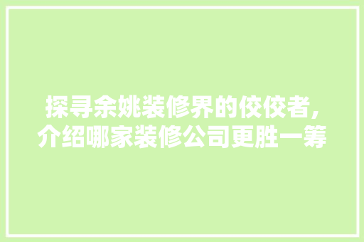 探寻余姚装修界的佼佼者,介绍哪家装修公司更胜一筹