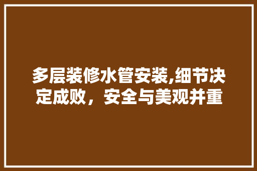多层装修水管安装,细节决定成败，安全与美观并重