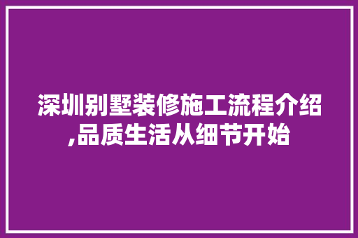 深圳别墅装修施工流程介绍,品质生活从细节开始 施工管理