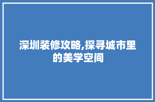 深圳装修攻略,探寻城市里的美学空间 施工工艺