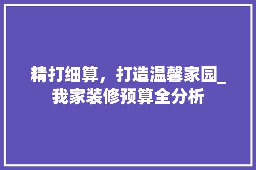 精打细算，打造温馨家园_我家装修预算全分析 新型材料