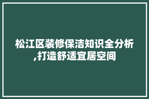 松江区装修保洁知识全分析,打造舒适宜居空间