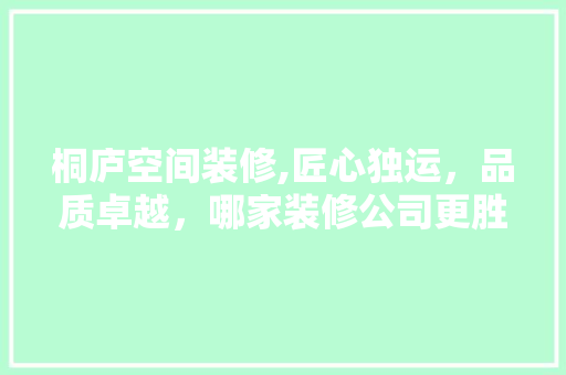 桐庐空间装修,匠心独运，品质卓越，哪家装修公司更胜一筹