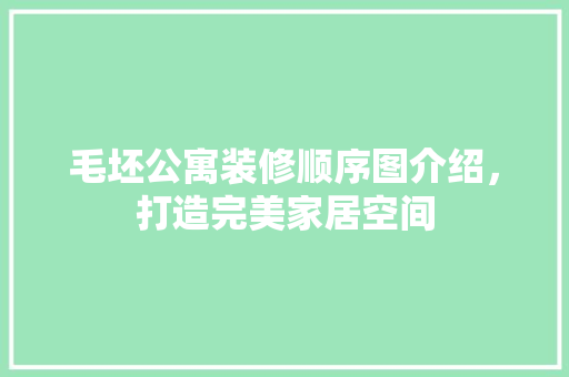 毛坯公寓装修顺序图介绍，打造完美家居空间 常用设备