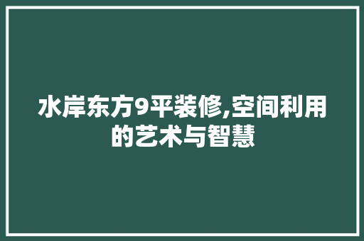 水岸东方9平装修,空间利用的艺术与智慧 公共建筑设计