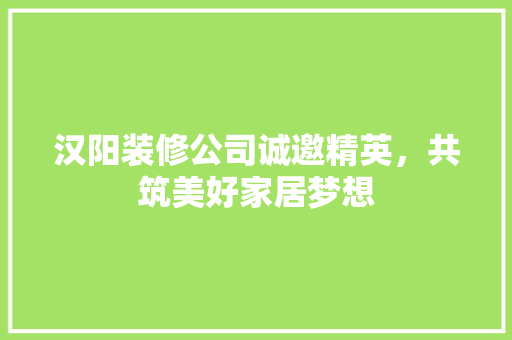 汉阳装修公司诚邀精英，共筑美好家居梦想