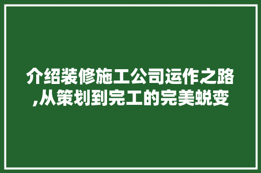 介绍装修施工公司运作之路,从策划到完工的完美蜕变