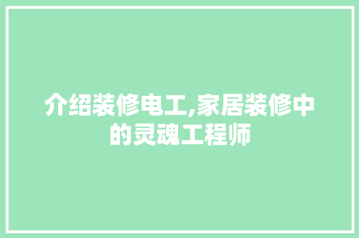介绍装修电工,家居装修中的灵魂工程师 施工工艺